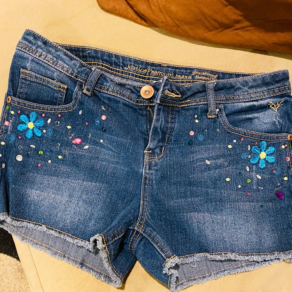 Size 18 Regular girls Justice jean shorts.